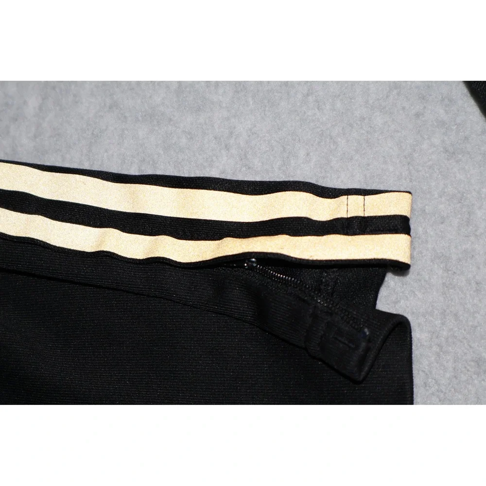 Adidas Track Pants Mens Large Black Reflective Gold 3-Stripe Ankle Zip Joggers